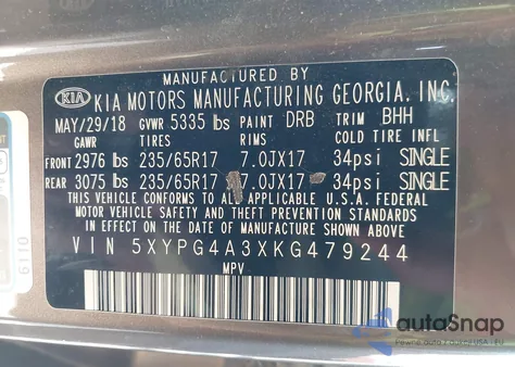 2019 Kia Sorento L/Lx из США, поврежденный, VIN 5XYPG4A3XKG479244